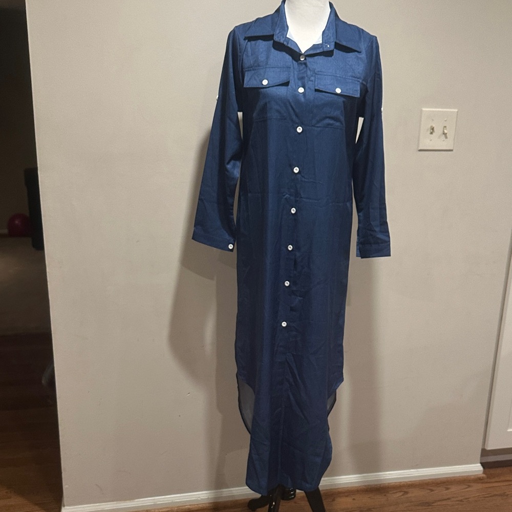 Blue Button-Down Maxi Dress